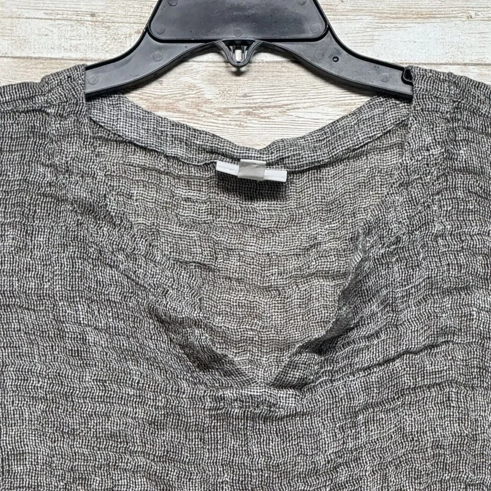 J Jill Purejill Linen Gray White Blouse Shirt Womens 1X 100% Linen Short Sleeve